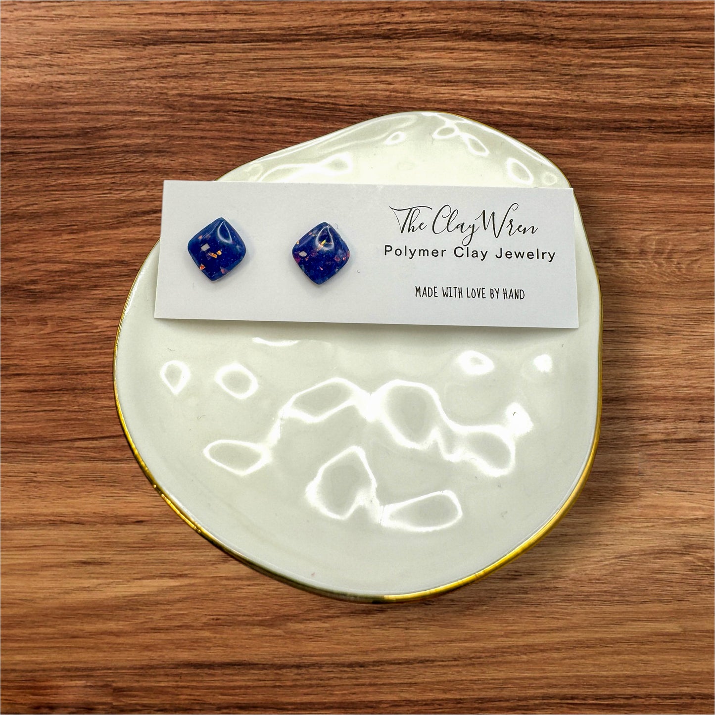Faux blue and purple opal studs (rounded square)