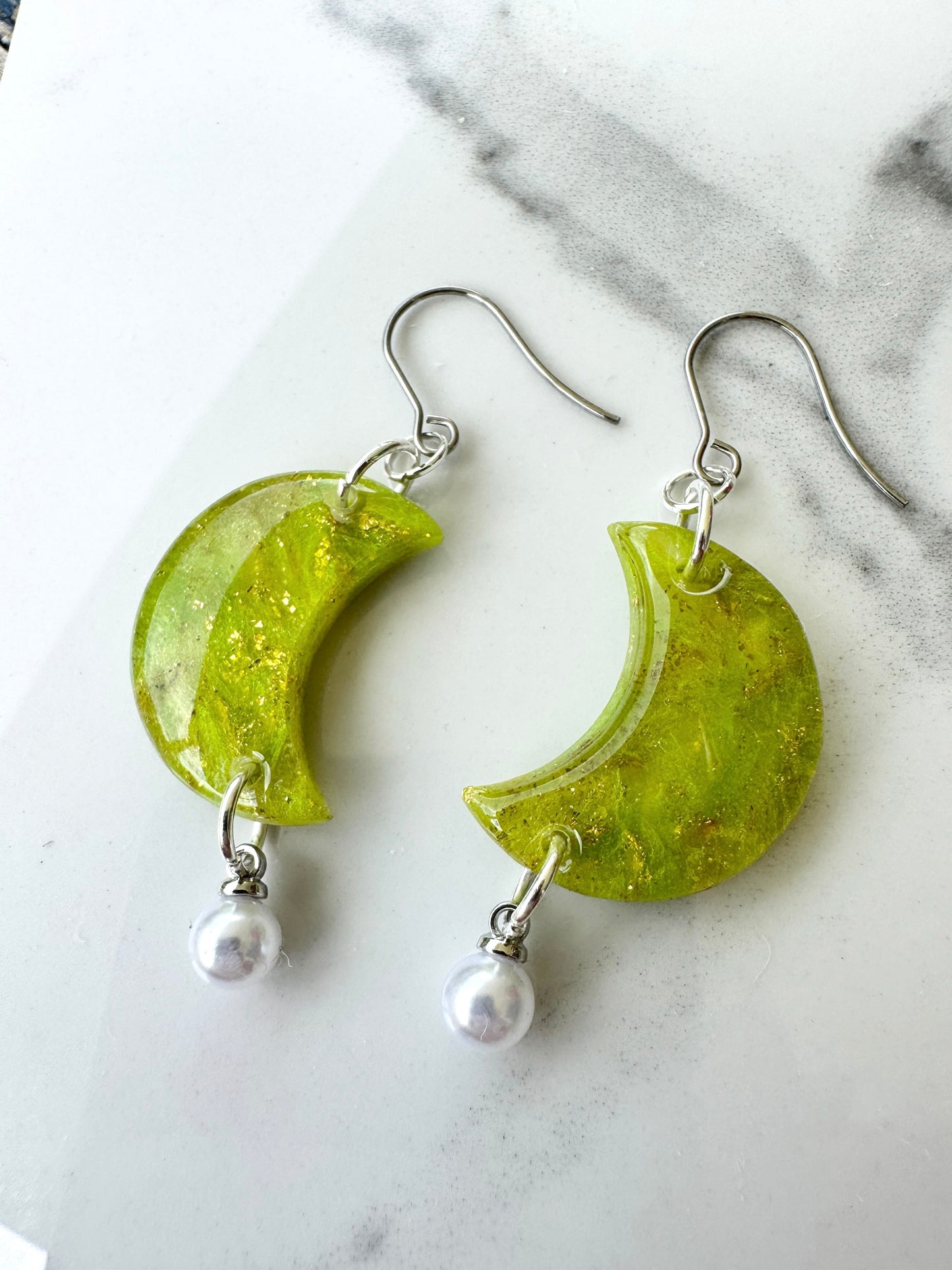 Moon Dangles with Pearl