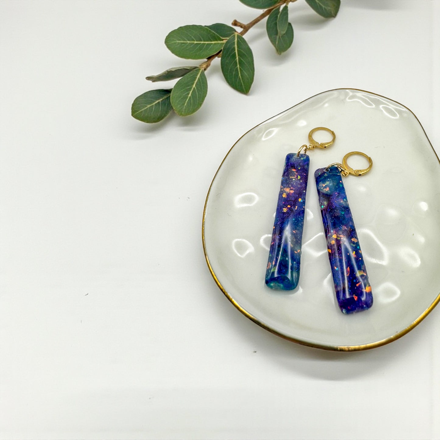 Faux blue and purple opal dangles