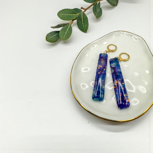 Faux blue and purple opal dangles