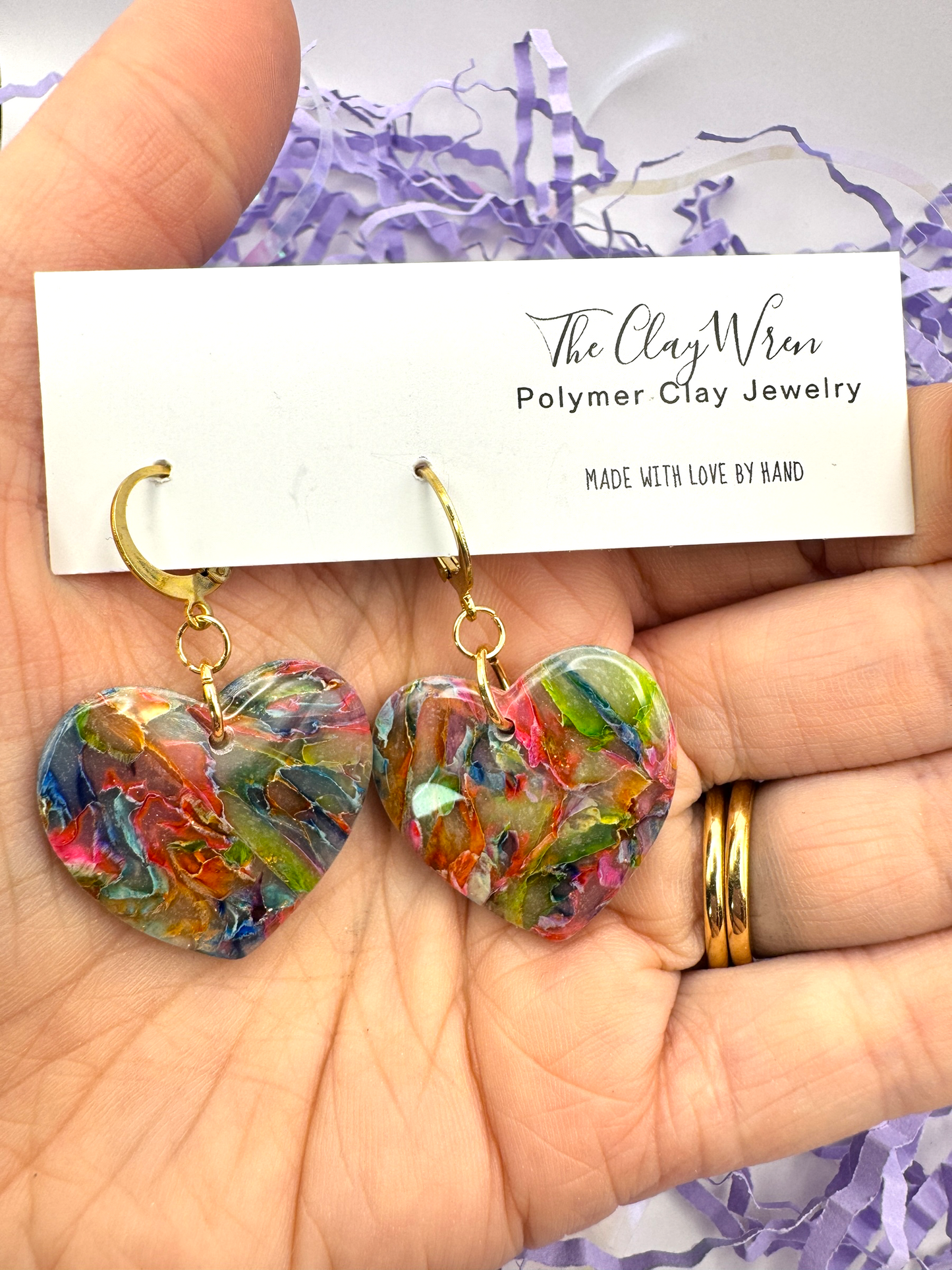 Rainbow Translucent Dangles- Heart Huggies