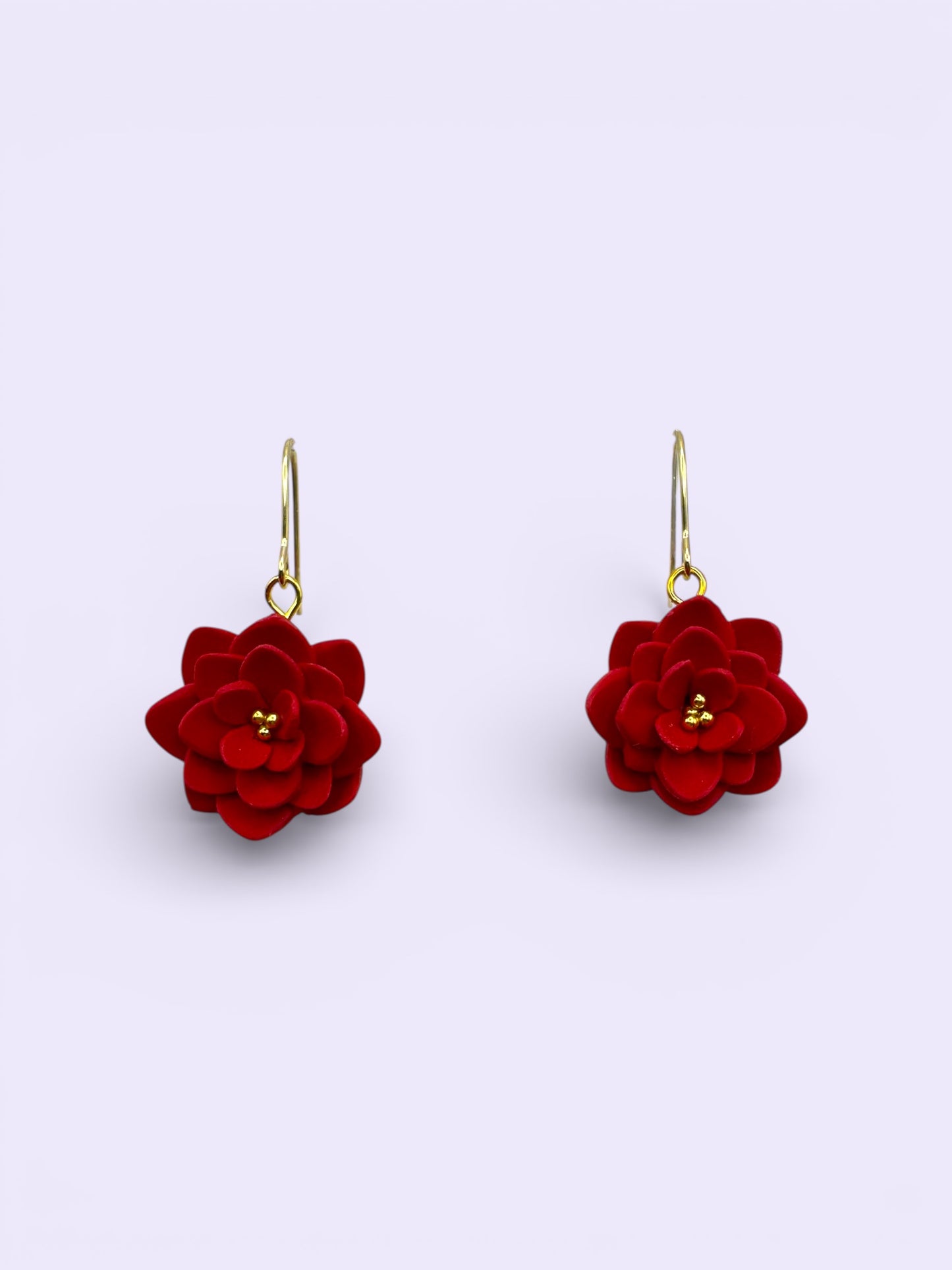 Hand Sculpted Flower Dangle- Red