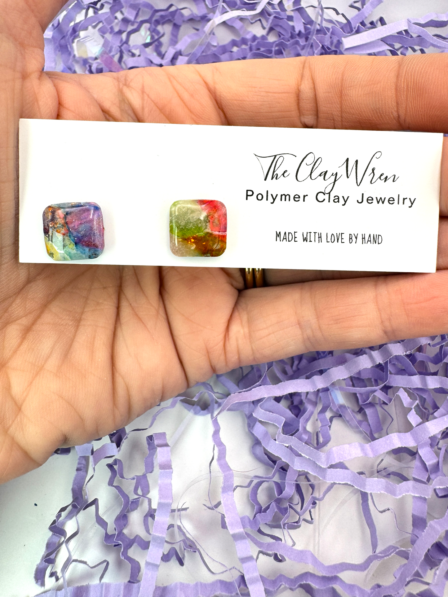 Rainbow Marble Studs- Squares