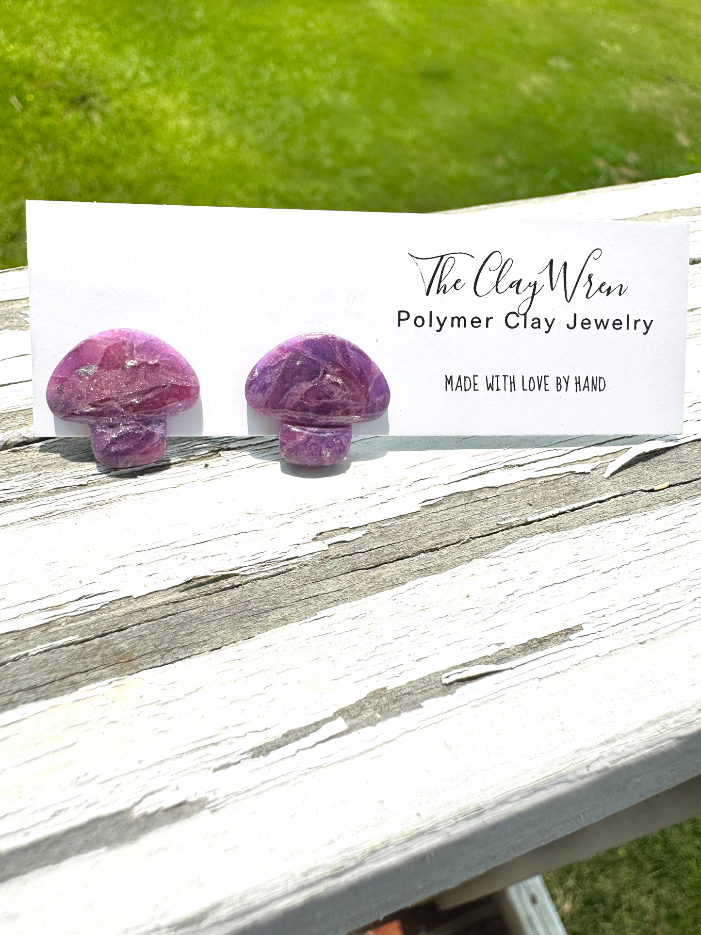Purple Marble Studs- Mushrooms