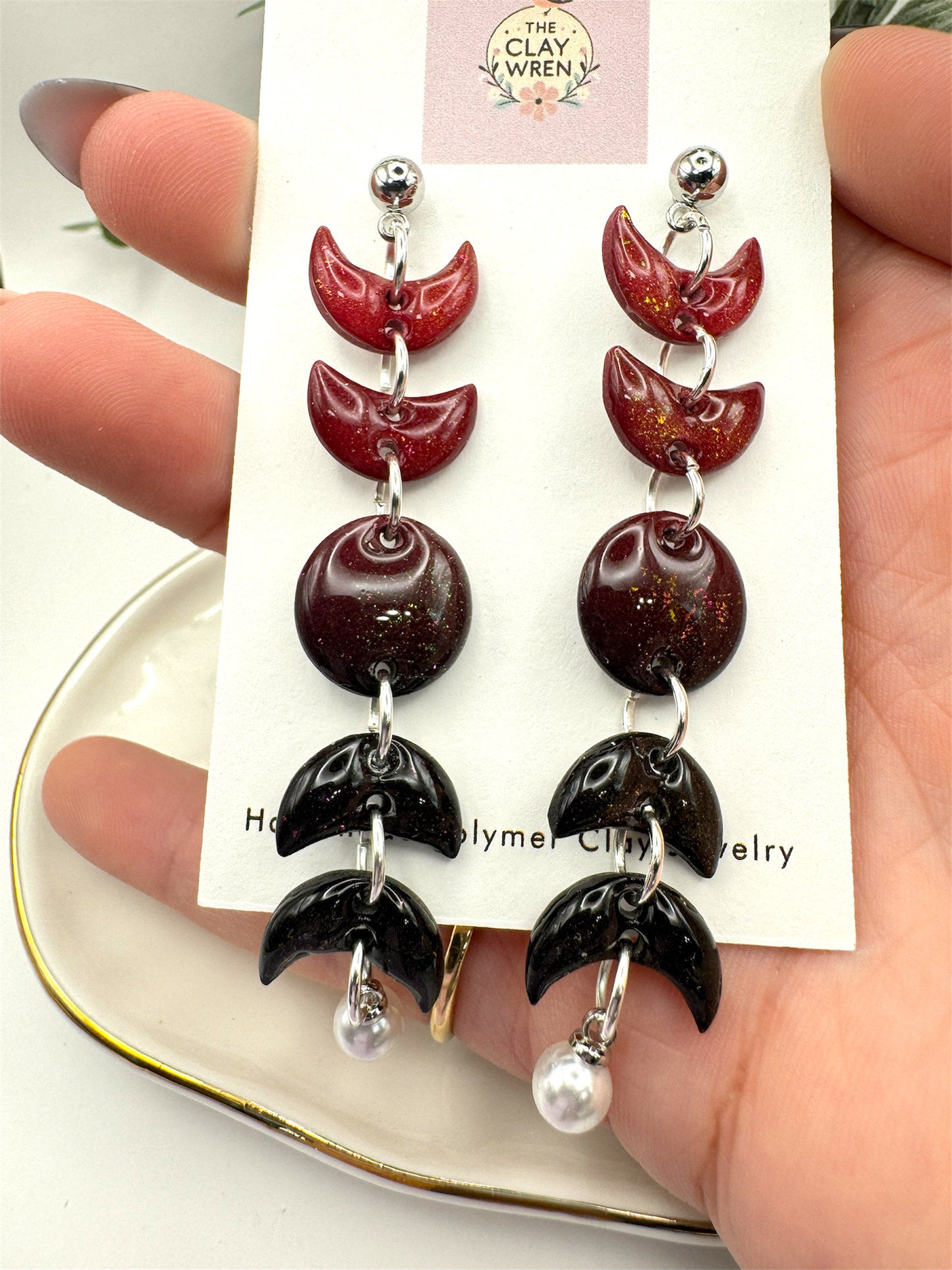 Ombre Mini Moon Phase Dangles- Red & Black