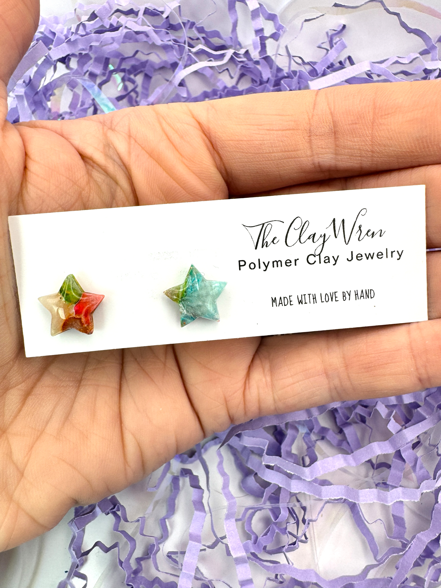 Rainbow Marble Studs- Stars