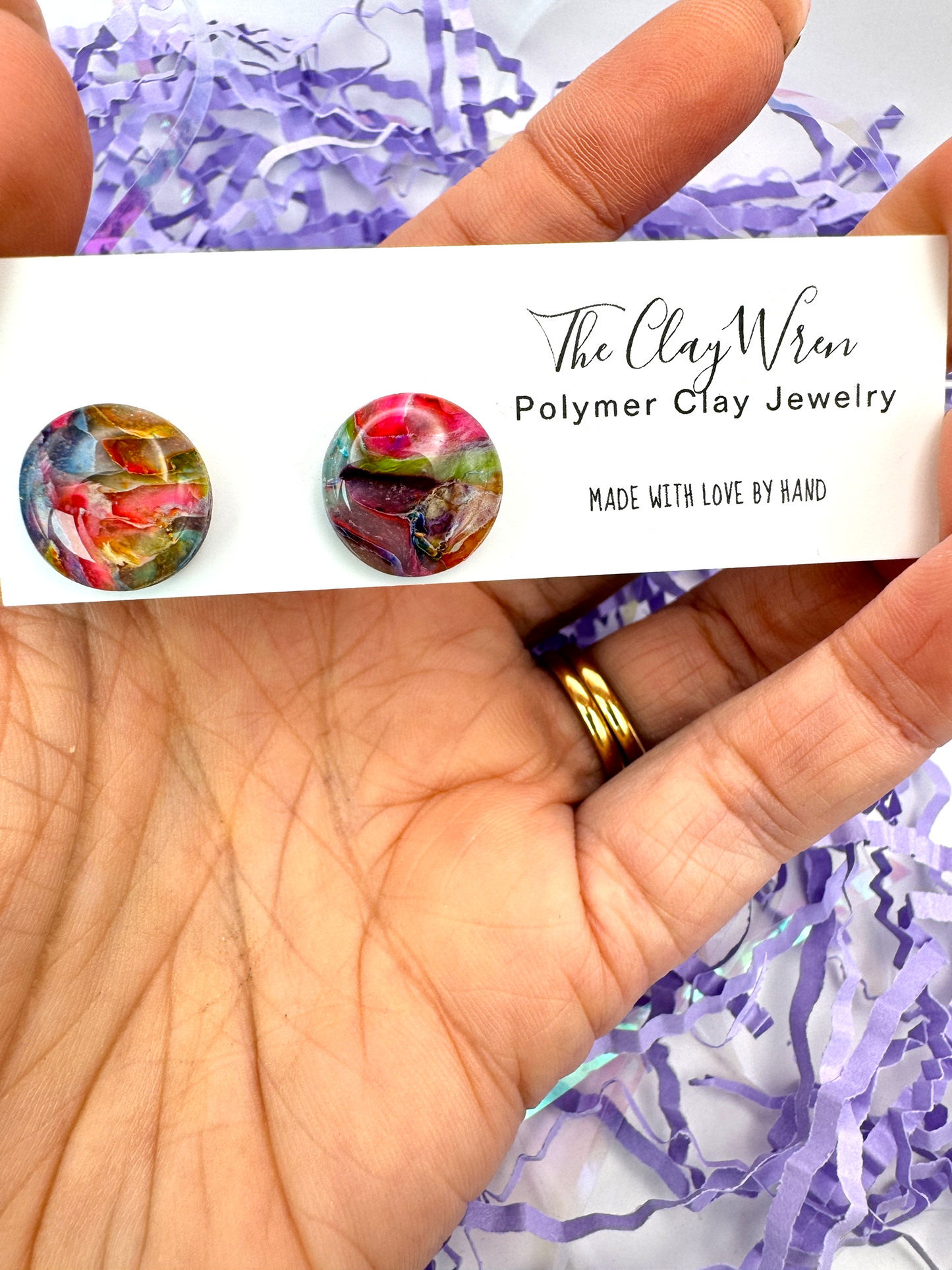 Rainbow Marble Studs- Large