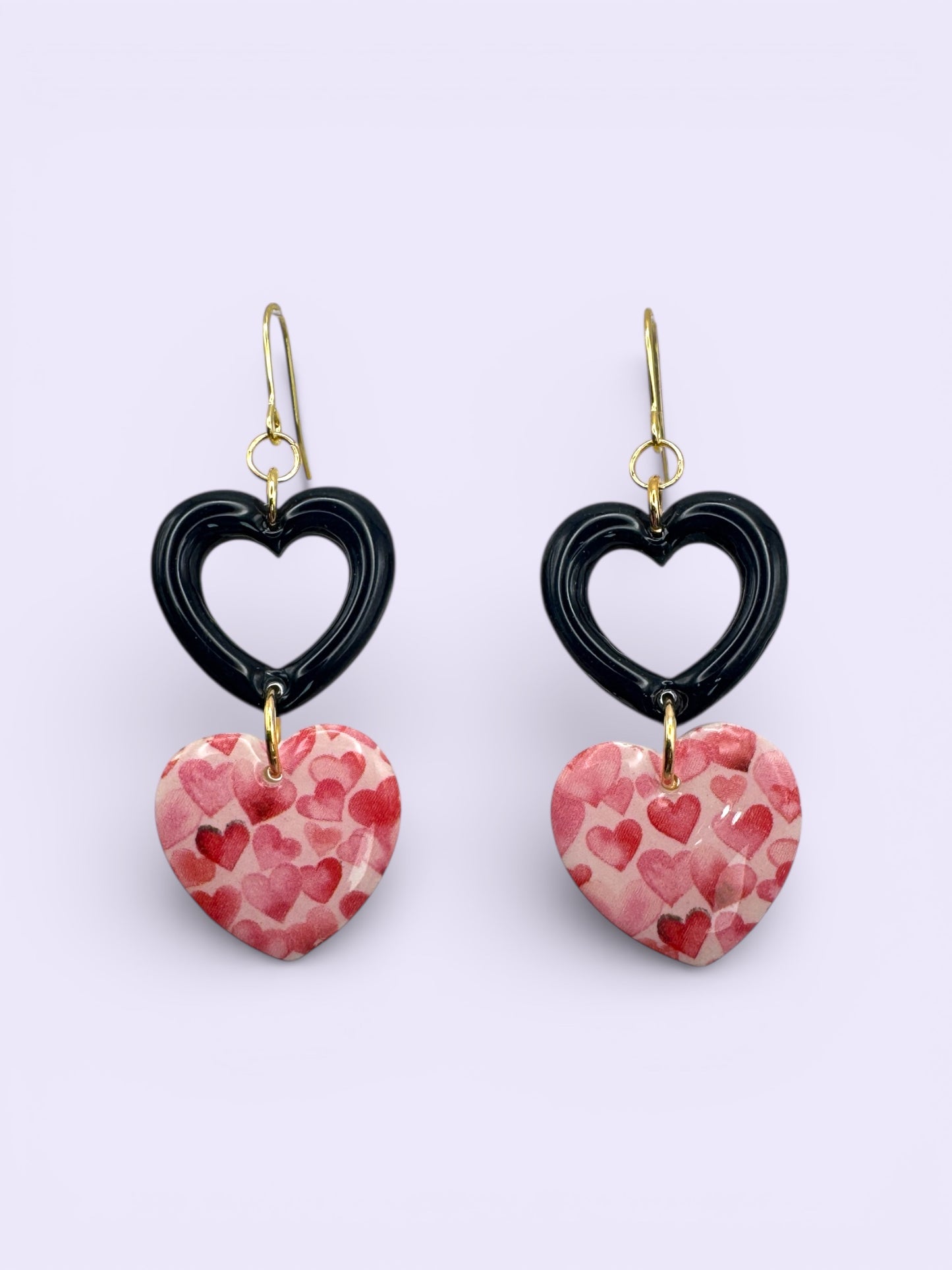 Cutout Heart 2 Tiered Dangle- Dark Navy & Hearts