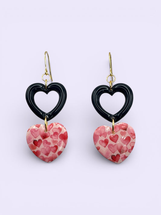 Cutout Heart 2 Tiered Dangle- Dark Navy & Hearts