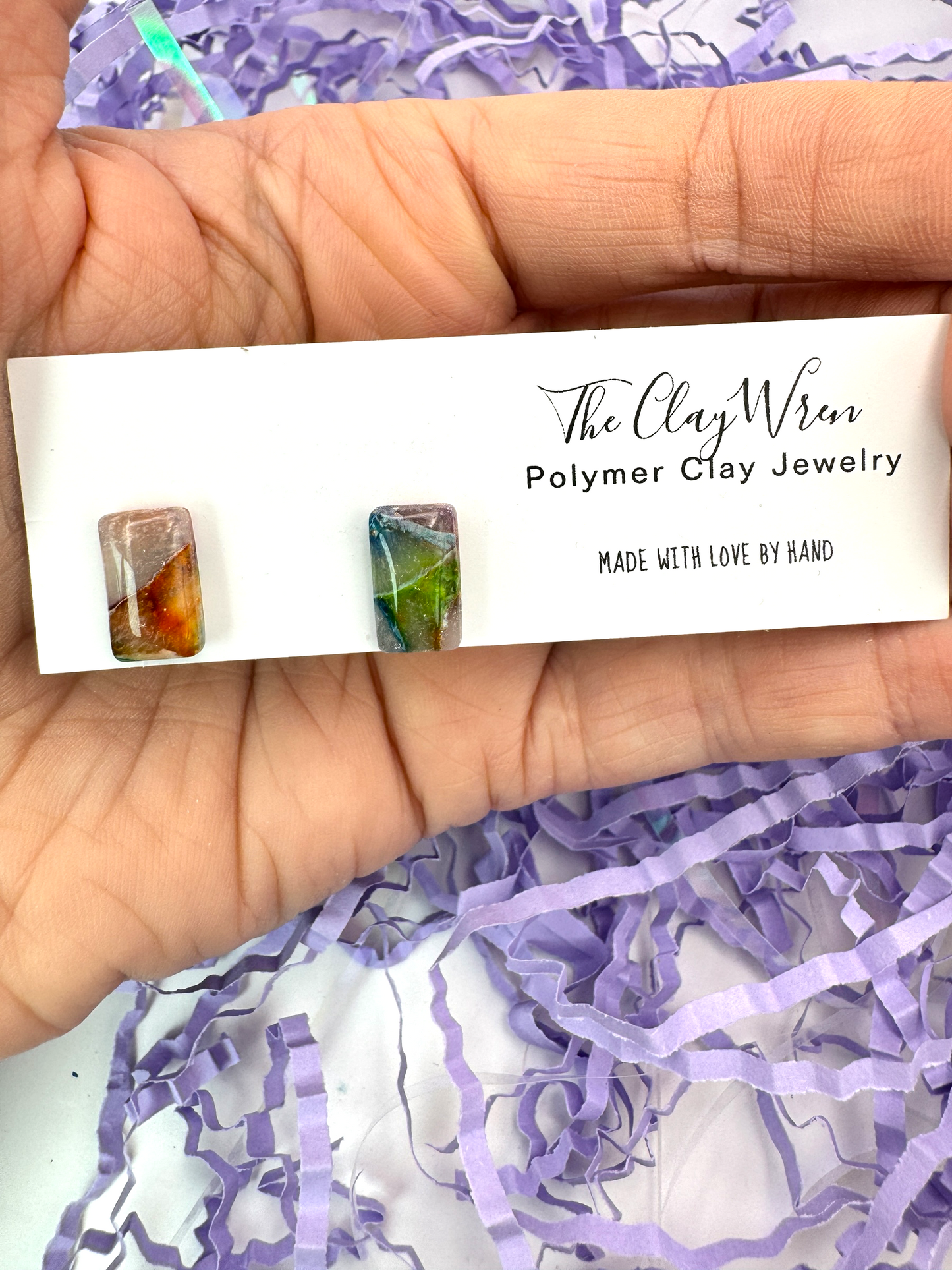 Rainbow Marble Studs- Rectangles