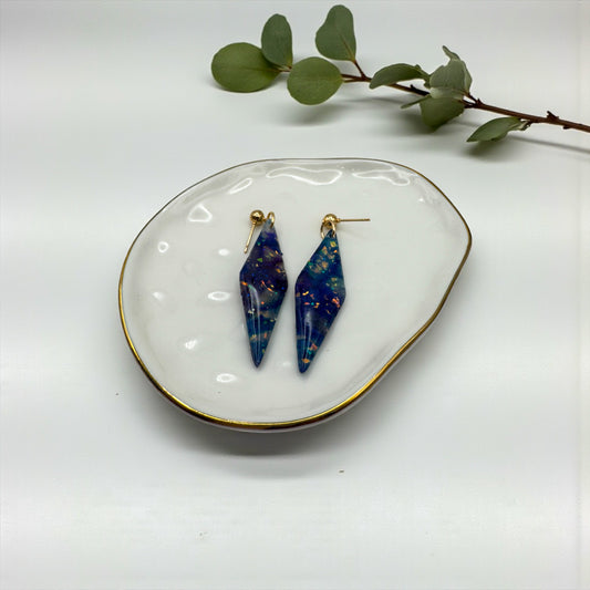 Faux blue and purple opal dangles