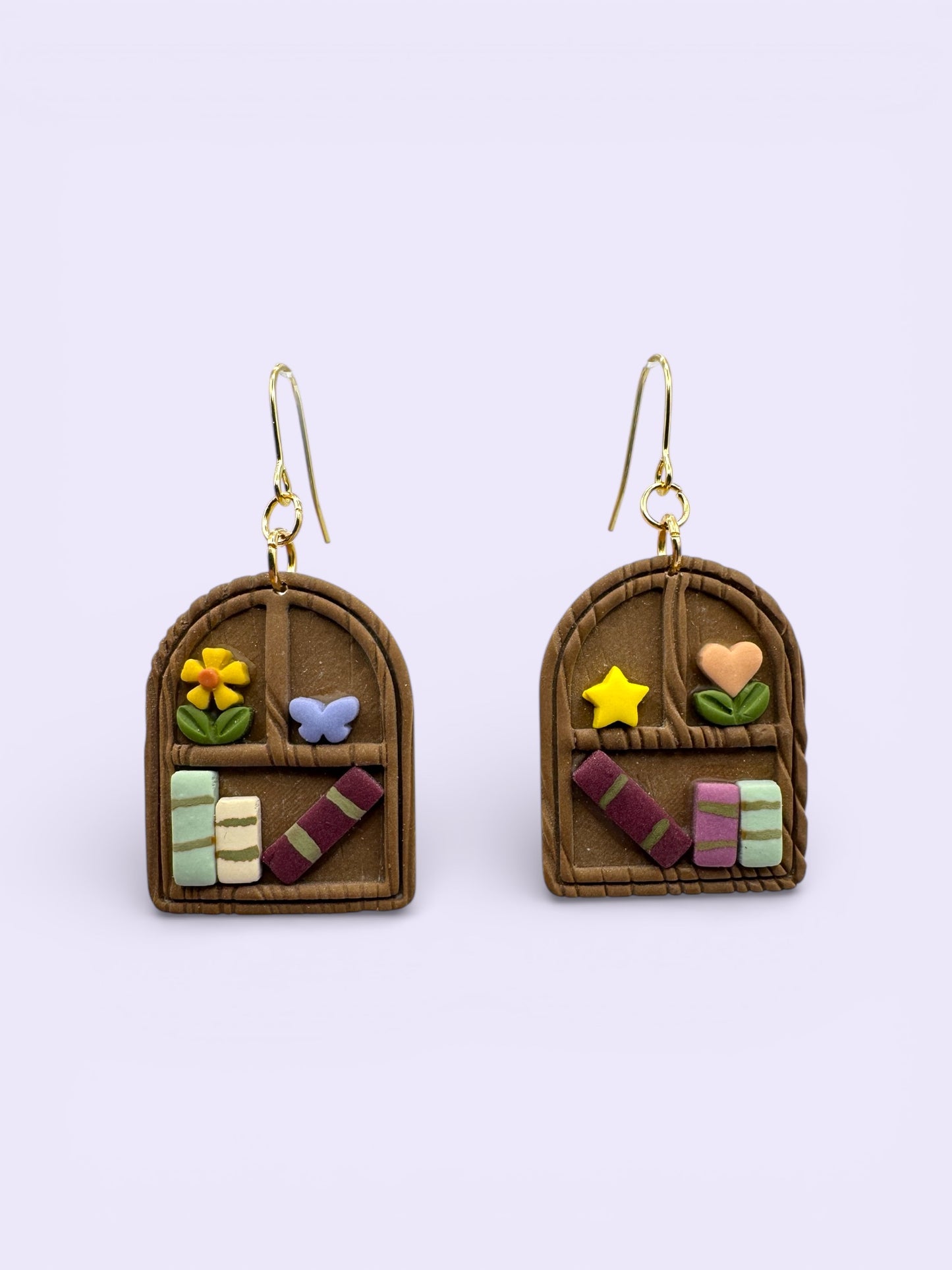 Large Rounded Bookshelf Dangles- Gold Hooks (Stainless Steel)