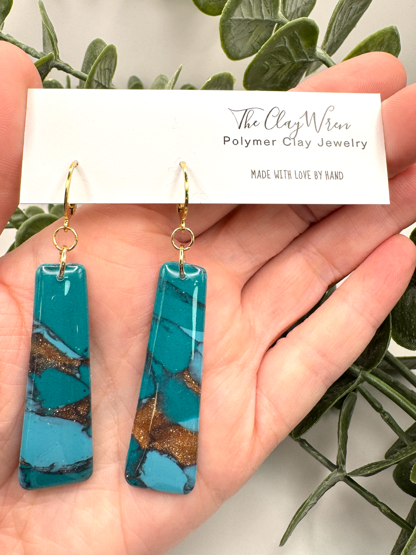 Faux Turquoise Dangles- Elongated Trapezoid
