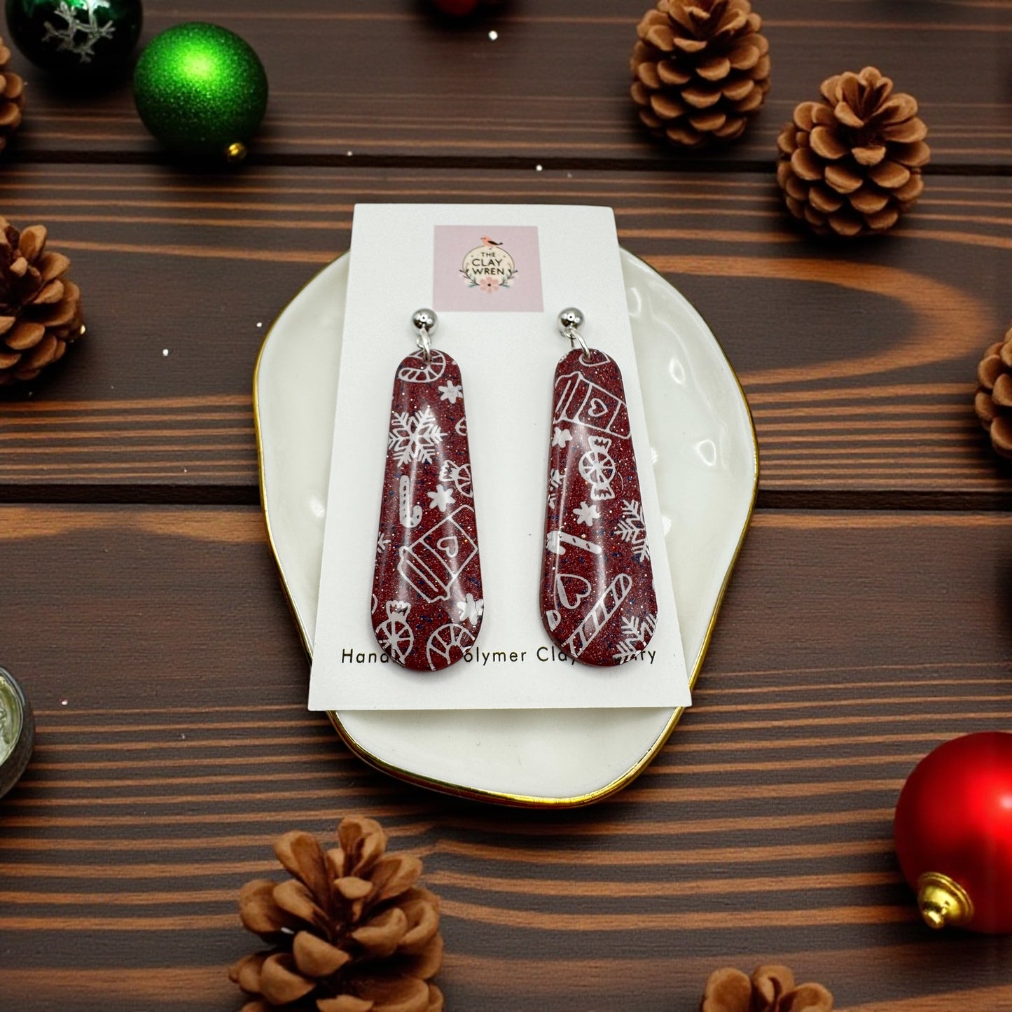 Burgundy Speckle Holiday Dangles (Silver Ball Posts)