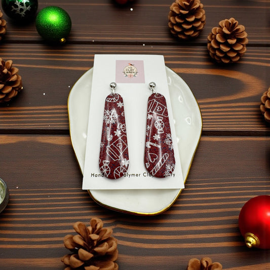 Burgundy Speckle Holiday Dangles (Silver Ball Posts)