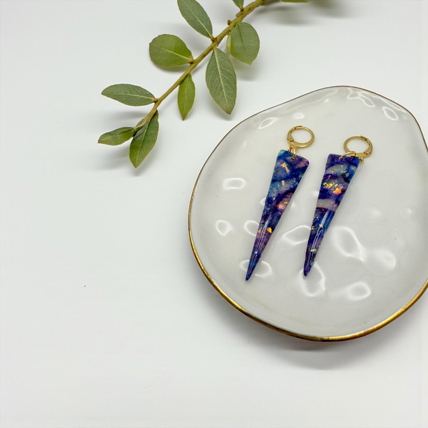 Faux blue and purple opal dangles