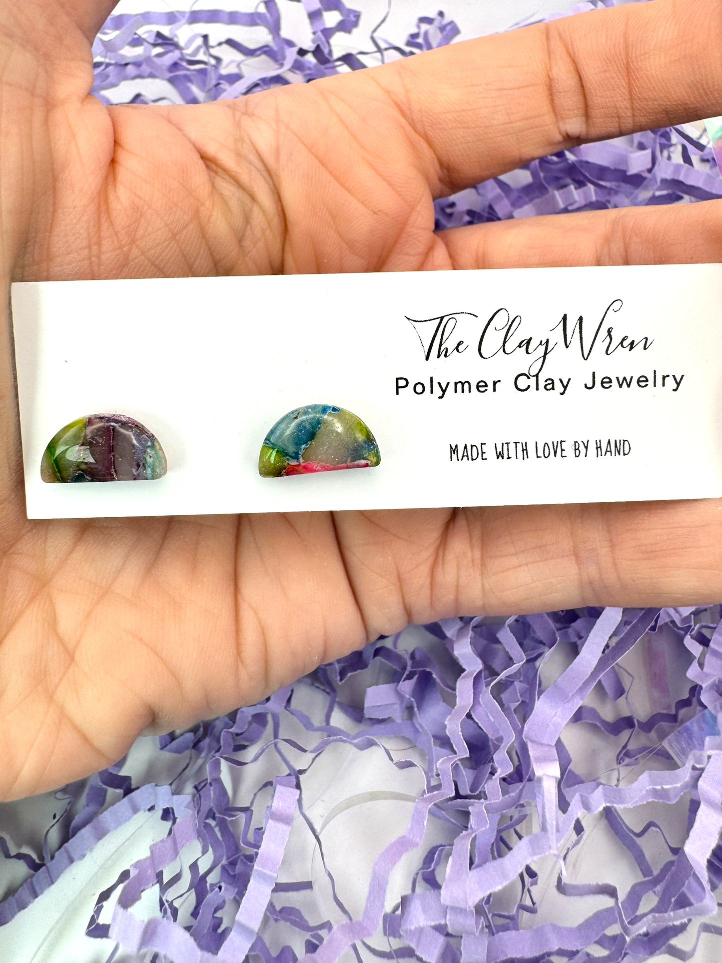 Rainbow Marble Studs- Slices