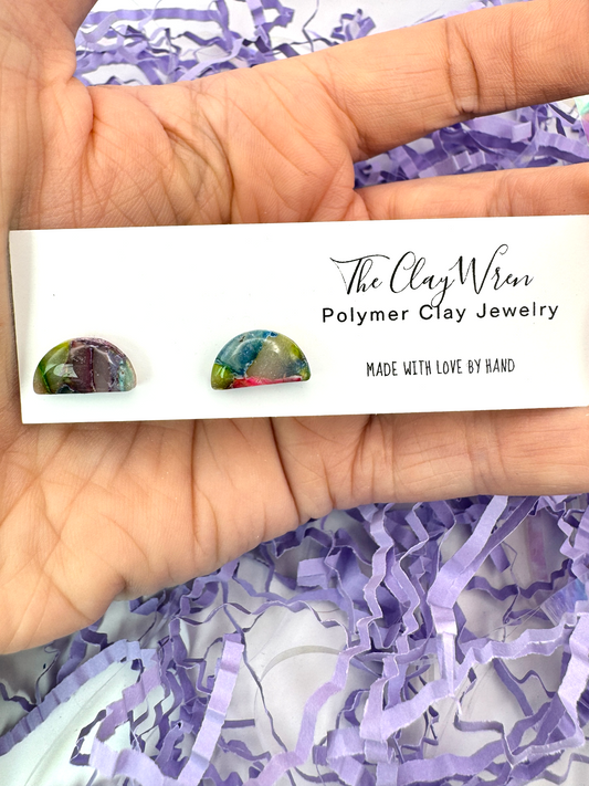 Rainbow Marble Studs- Slices