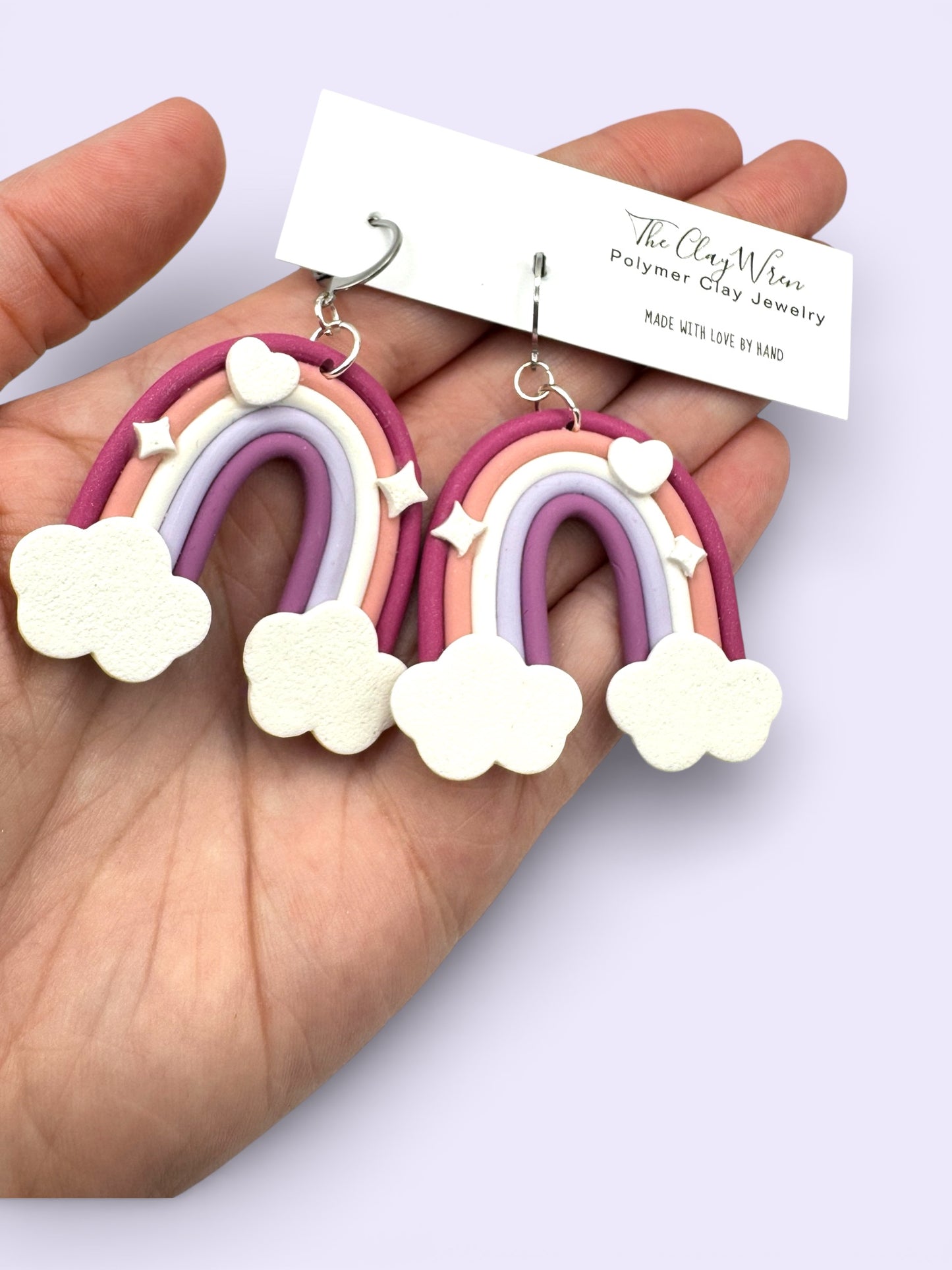 Large Multicolor Rainbows- Silver Huggies (Stainless Steel)