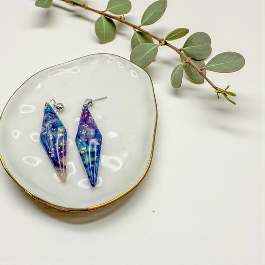 Faux blue and purple opal dangles