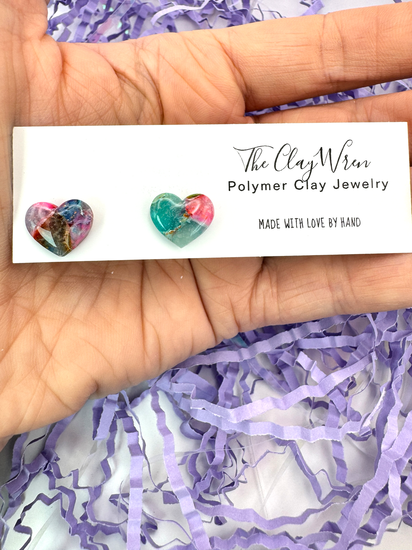 Rainbow Marble Studs- Classic Hearts