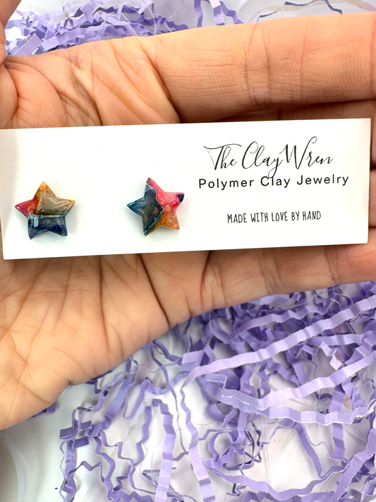 Rainbow Marble Studs- Stars