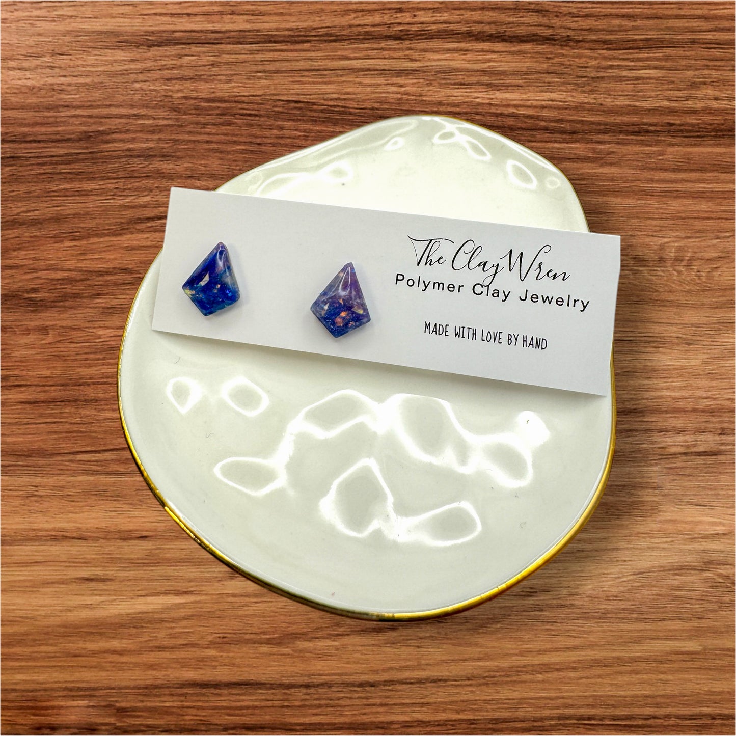 Faux blue and purple opal studs (jewel shape)