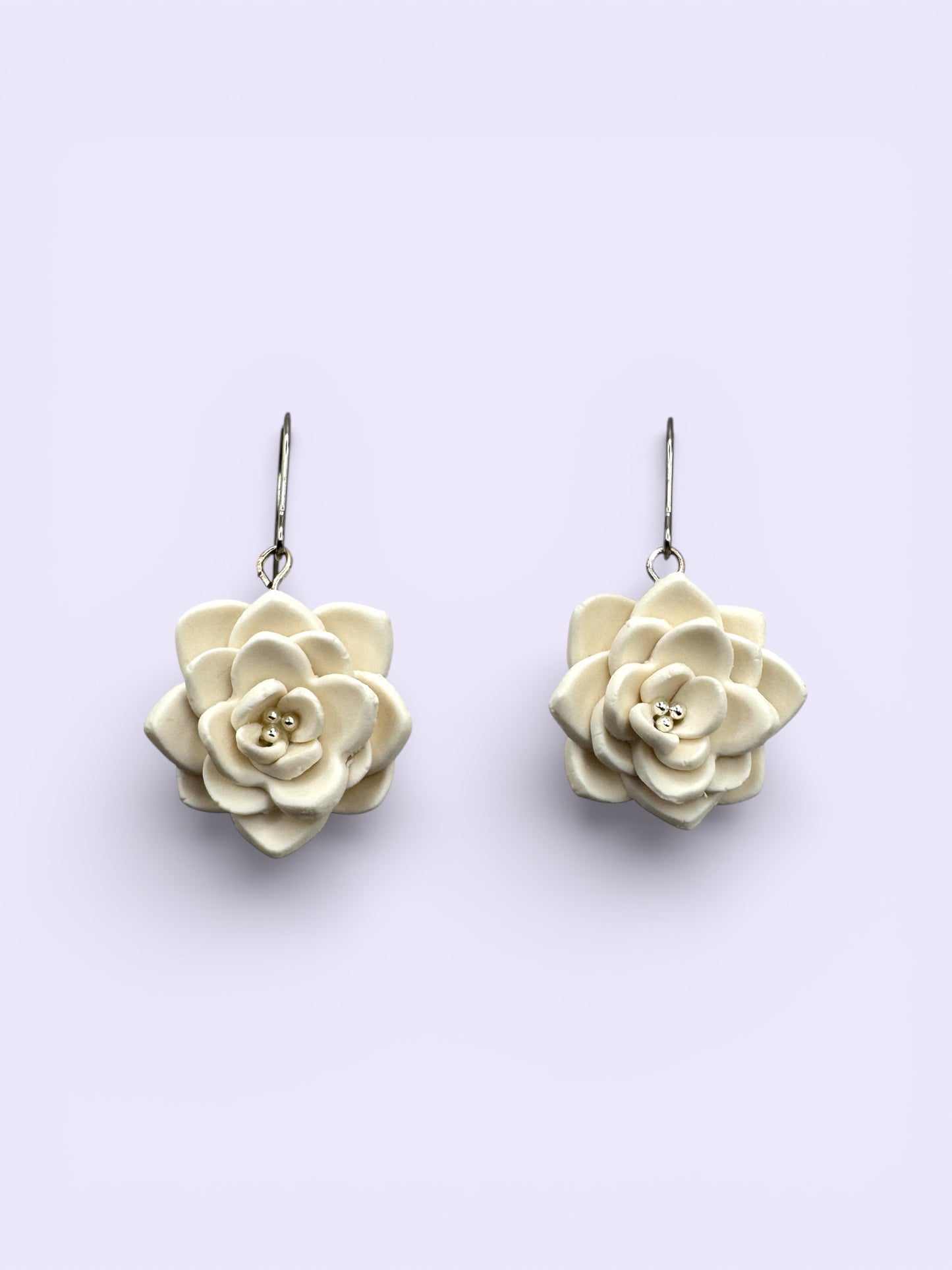 Hand Sculpted Flower Dangle- White