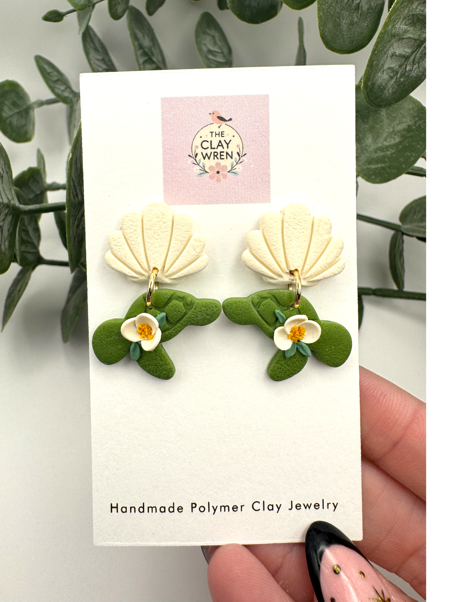 Floral Sea Turtle Dangles with Shell