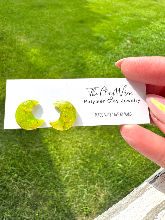 Peridot Inspired Moon Studs