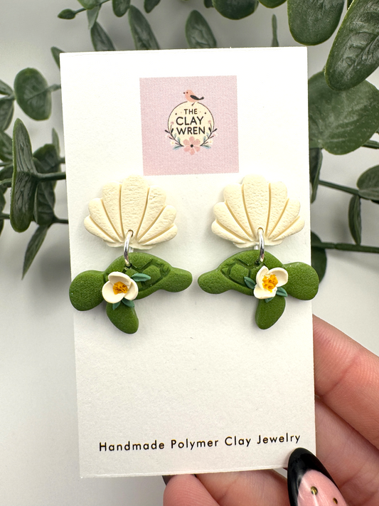Floral Sea Turtle Dangles with Shell