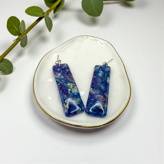 Faux blue and purple opal dangles