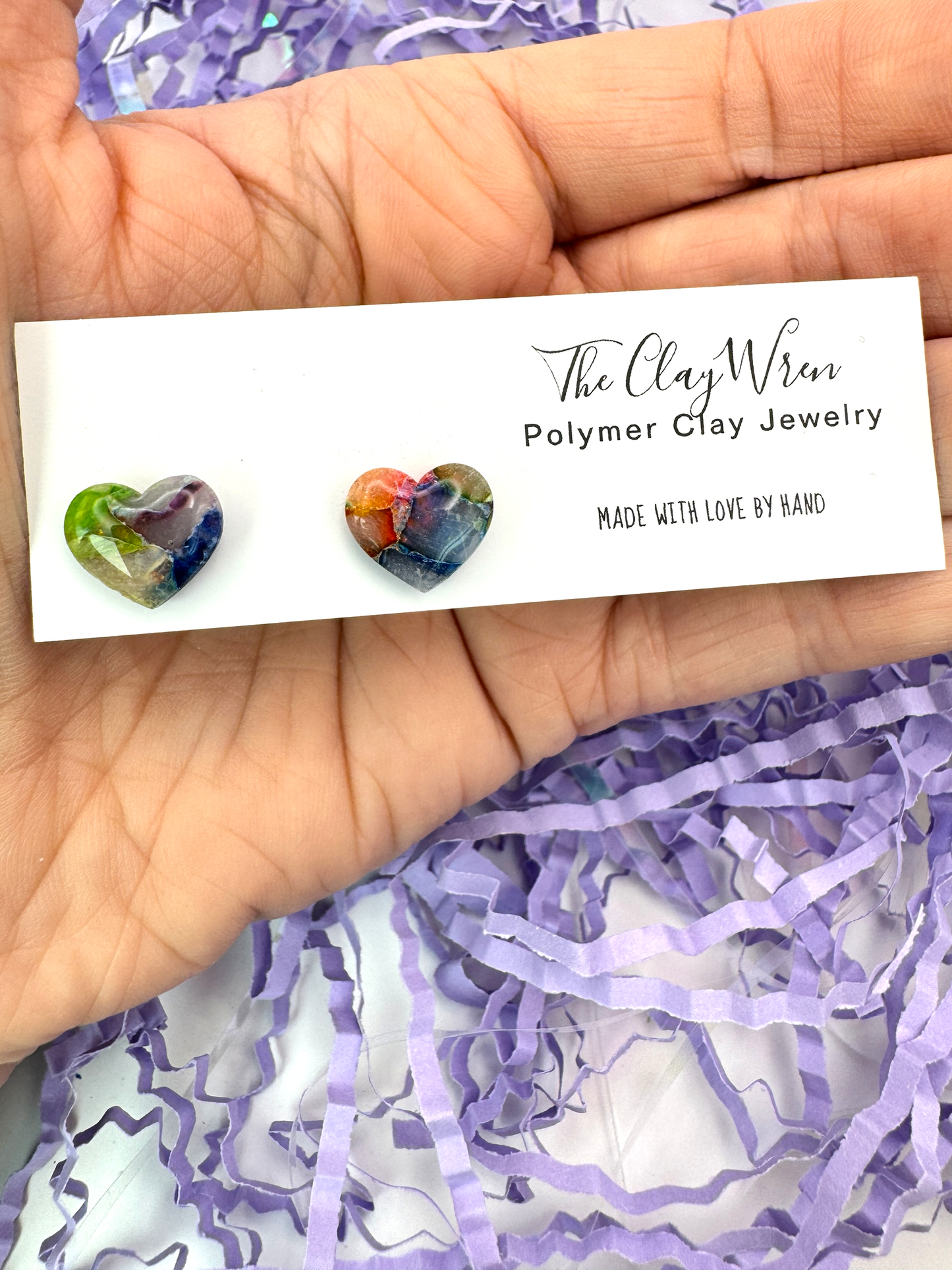 Rainbow Marble Studs- Classic Hearts