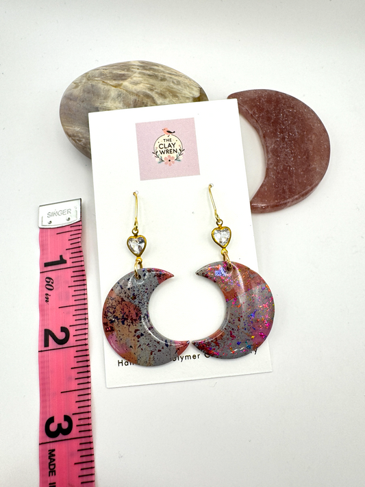 Large rainbow moons with heart charm