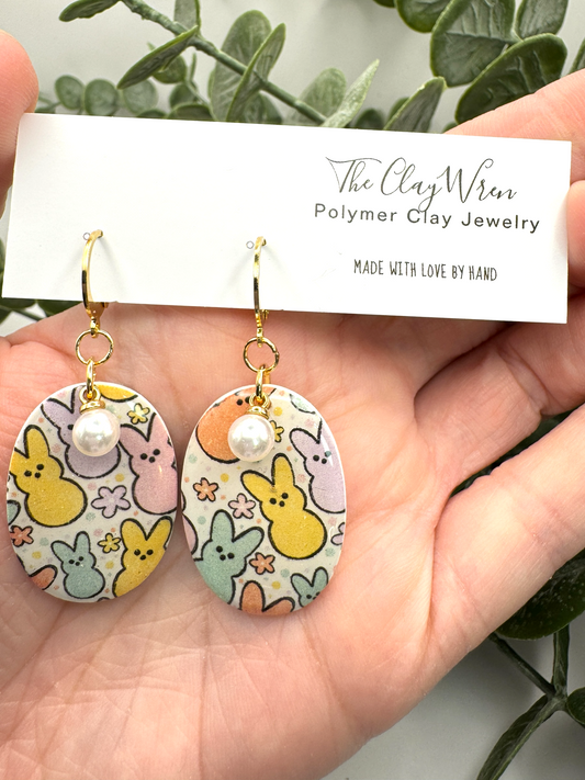 Spring Bunny Oval Huggies-with pearl charm