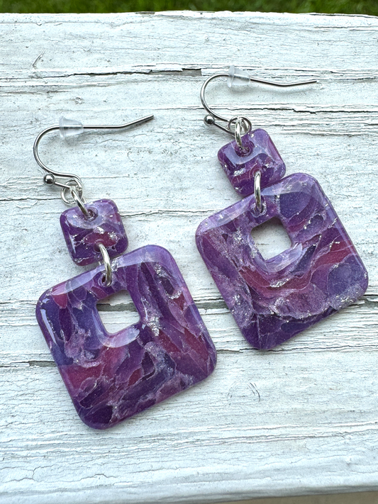 Purple Translucent Square Windowed Dangles