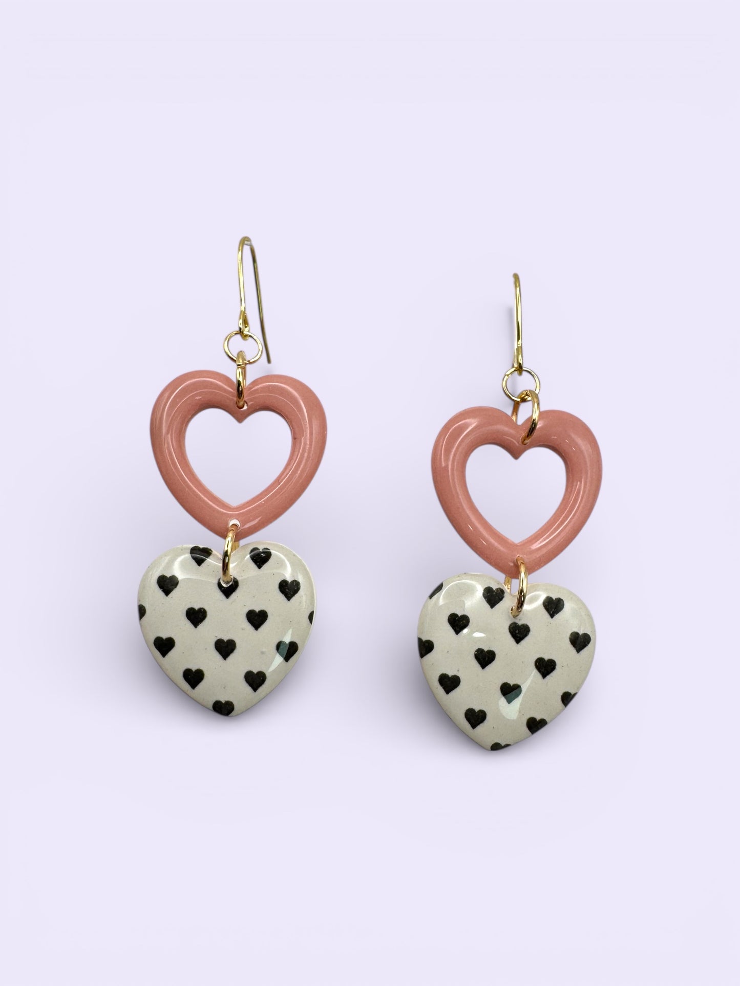Cutout Heart 2 Tiered Dangle- Pink Black & White