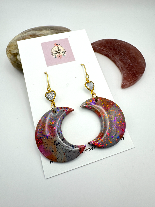 Large rainbow moons with heart charm