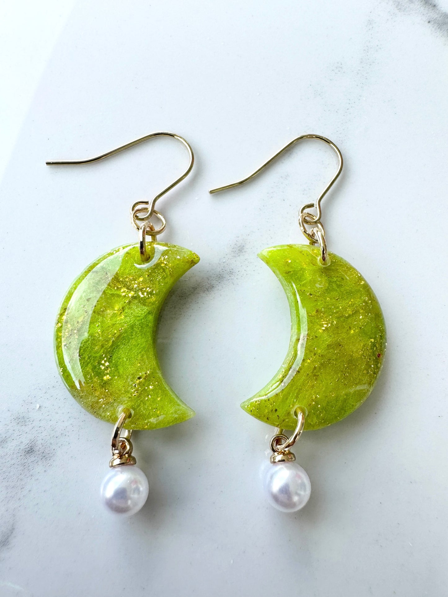 Moon Dangles with Pearl