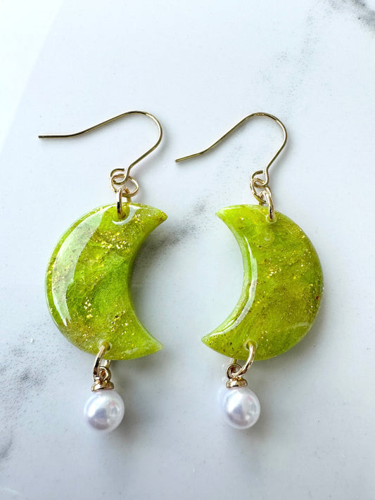 Moon Dangles with Pearl