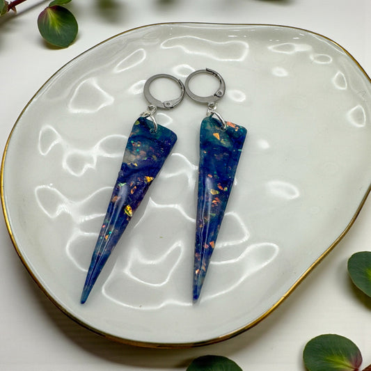 Faux blue and purple opal dangles