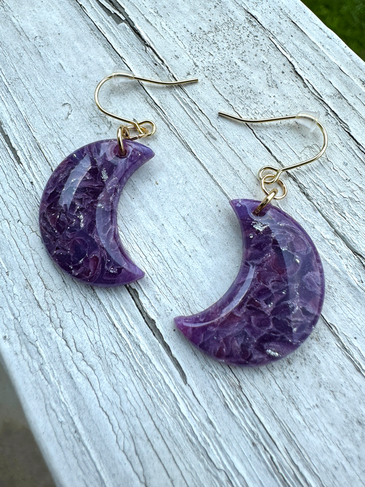 Purple Translucent Moon Dangles