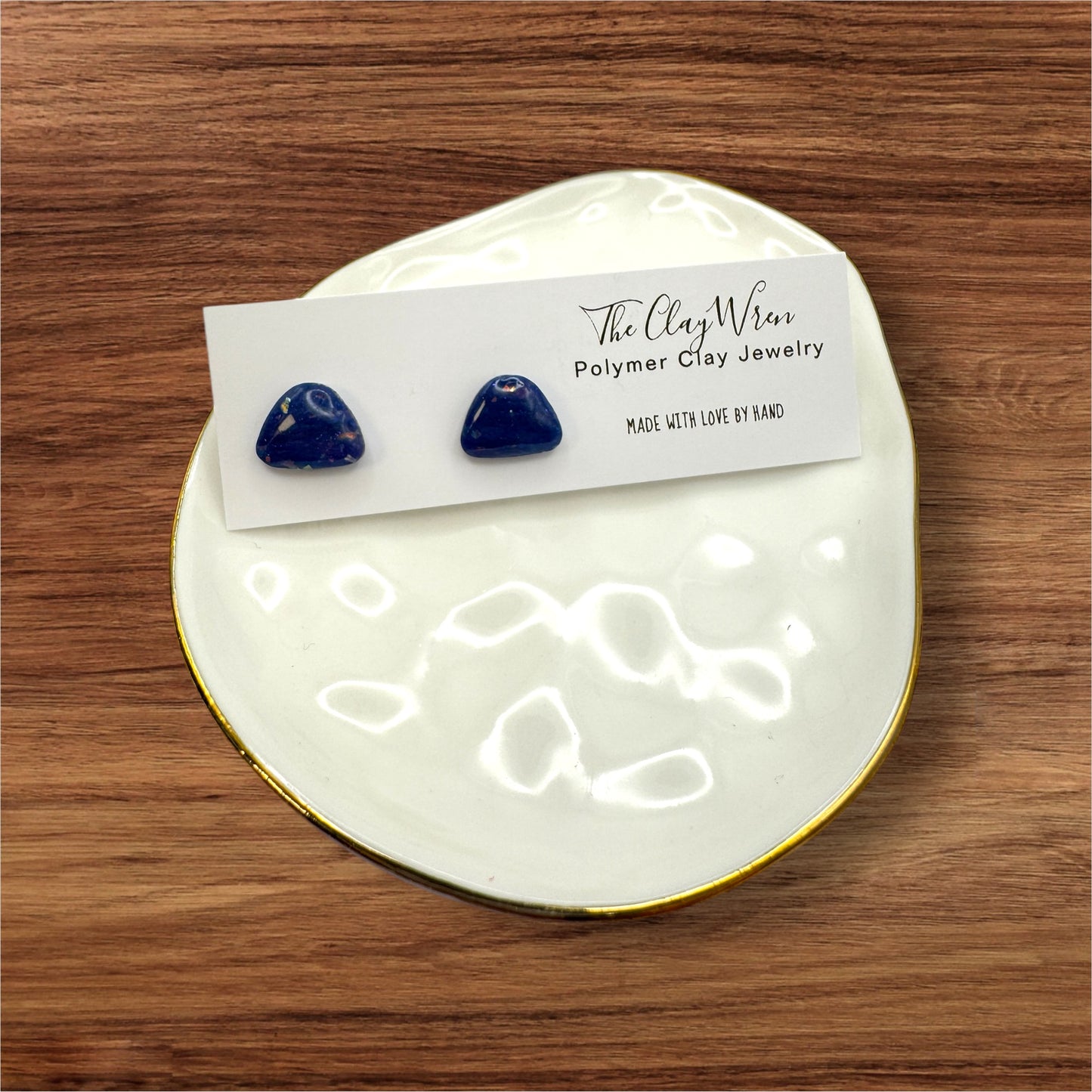 Faux blue and purple opal studs (rounded triangle)