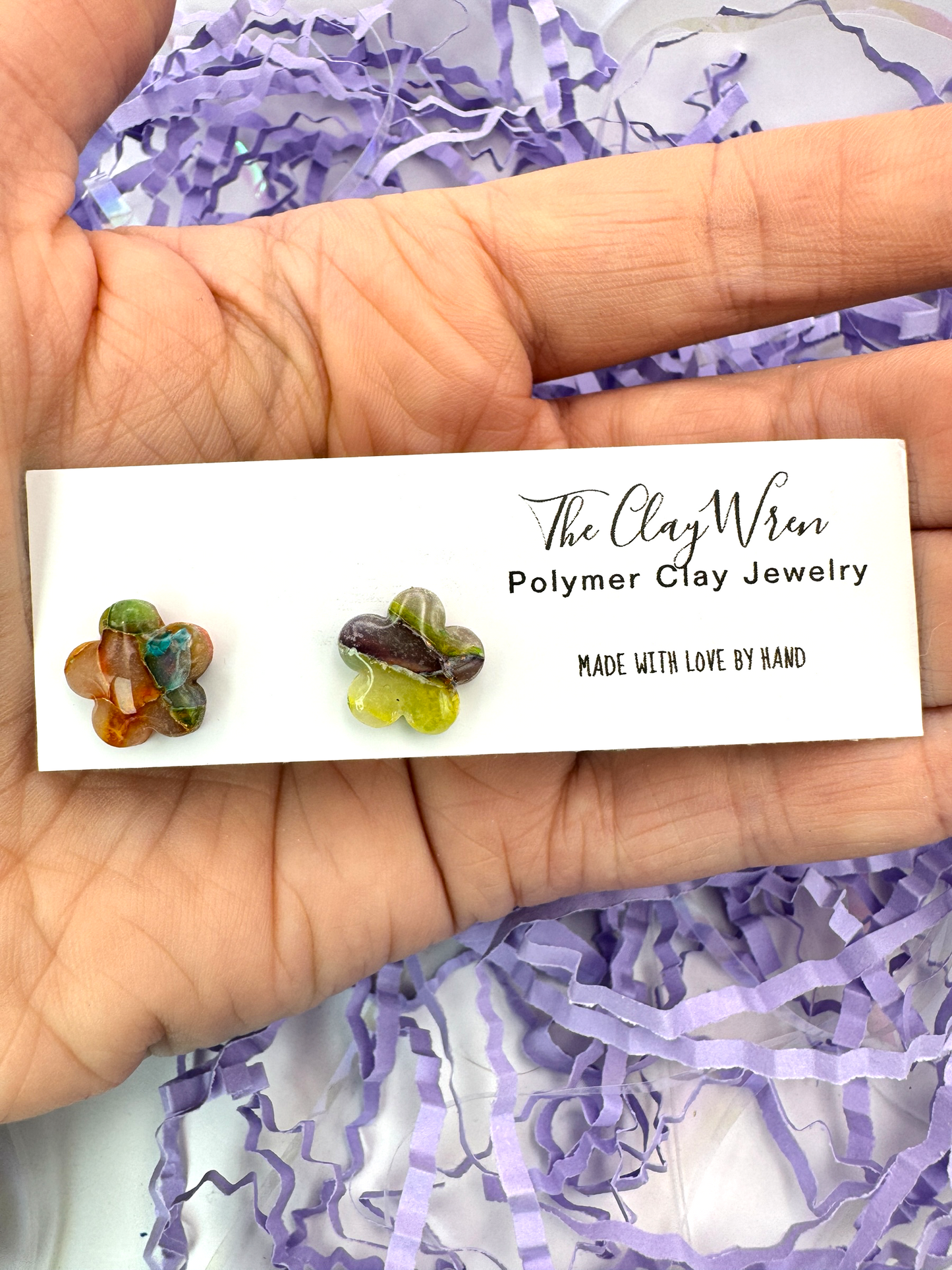 Rainbow Marble Studs- Flowers