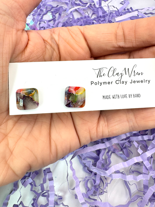 Rainbow Marble Studs- Squares