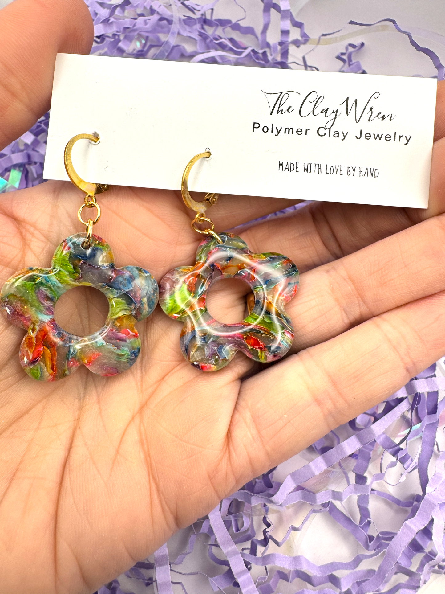 Rainbow Translucent Dangles- Flower Huggies
