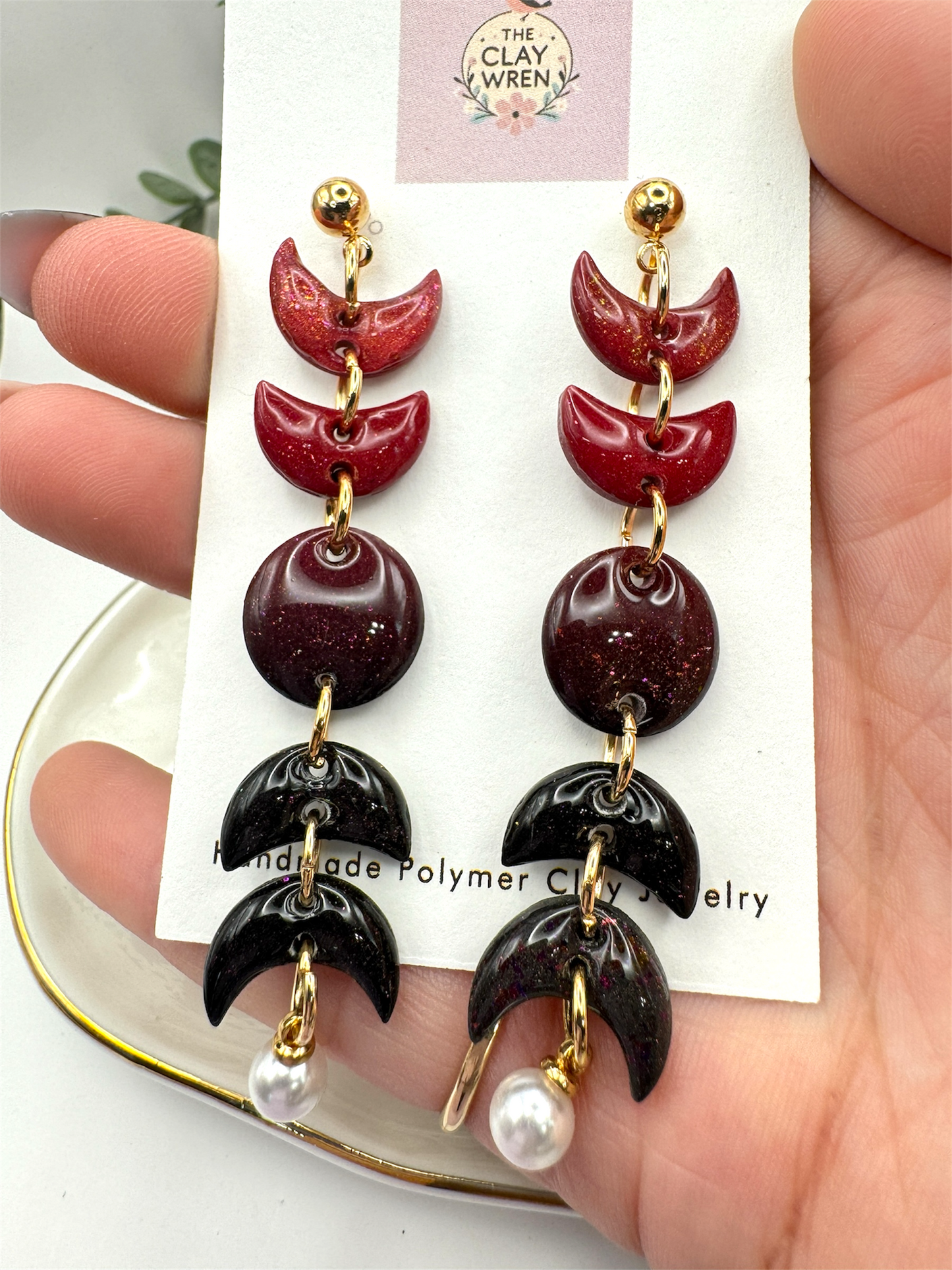 Ombre Mini Moon Phase Dangles- Red & Black