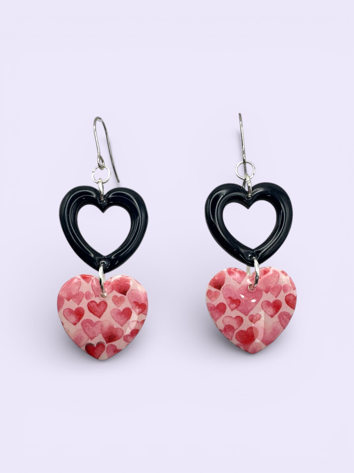 Cutout Heart 2 Tiered Dangle- Dark Navy & Hearts