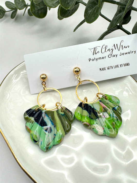 Botanical Dangles- Fan Leaf with circle charm