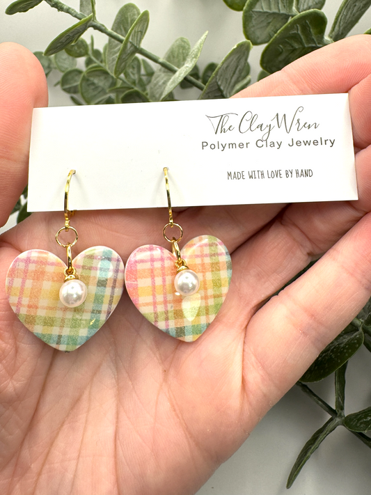 Spring Heart Huggies-with pearl charm